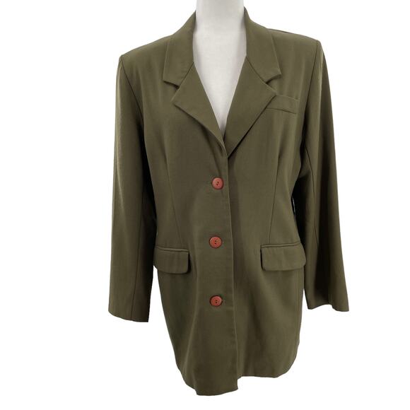 Vintage David Benjamin Army Green Notched Collar Long Classic Retro Blazer Sz 12 - Picture 2 of 16